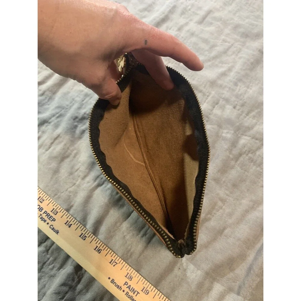 Moss Mills Anthro Brown Leather Clutch Wristlet Four Leaf Clover Charm Small